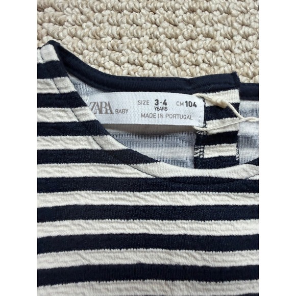 Zara Baby Dress‎ Girls Size 3-4 Navy Stripes A-Line Casual Stretch Short Sleeve - Picture 3 of 5